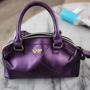 Victoria's Secret Metallic Purple Quilted Satchel Dome Handbag Gold Logo